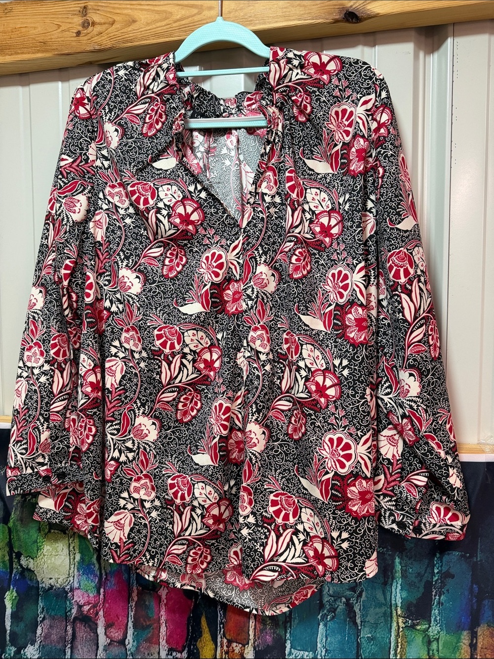 Lane Bryant Black and Red Floral Blouse plus size 18/20